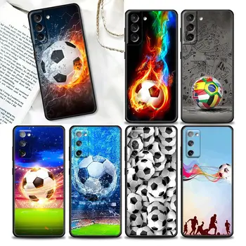 El fuego de Fútbol Balón de Fútbol de la caja del Teléfono Para Samsung Galaxy S23 S20 S21 FE S10 S9 S8 S22 Plus Ultra S10e Lite Negro Caso de la Cubierta Suave de