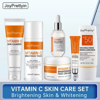 JoyPretty 6 Pcs Vitamina C Set de Cuidado de la piel de la Cara para Blanquear Limpiador de Tóner Suero Crema de Ojos Oscuro Círculo de Atención SPF 50 de protección solar de Cuidado de la Piel