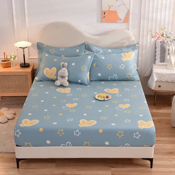 QianTing Nuevo Producto 1pcs 100% de Algodón de la Impresión de colchón de la cama set con cuatro esquinas y banda elástica y hojas