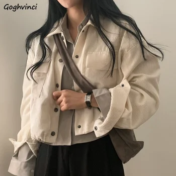 Chaquetas recortadas de las Mujeres Vintage Chic coreano de la Moda de perder el partido Casual Harajuku Primavera Sólido de Pana Abrigos Ropa de Colegio