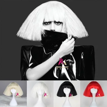 Lady Gaga Peluca Negra Rubia Blanca de Pelo Sintético Cosplay Peluca Fiesta de Halloween Pelucas del Traje +casquillo de la peluca
