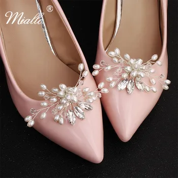 Miallo de la Moda de Perlas de diamantes de imitación hecha a Mano de las Mujeres de Novia Zapatos de Clips de Cristal de la Boda Zapatos de Hebilla para la Novia de Dama de honor