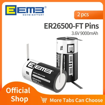 EEMB 2PCS ER26500 3.6 V Batería de Litio de Tamaño C con PIES Pin de 9000mAh etiquetas de Batería del PLC de la Batería para GPS de Agua/Gas Sensor del Medidor de
