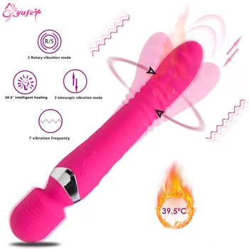 7 Velocidad de Calefacción Vibrador de Rotación de empuje consolador AV Magic Wand Masajeador de punto G Vibradores de Clítoris Estimulador de los juguetes sexuales para Mujeres
