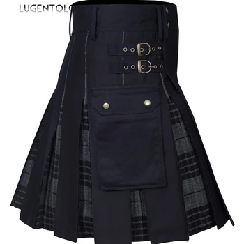 Vintage Escocia Falda de los Hombres de la tela Escocesa de Impresión de Alta Cintura Casual de Gran Tamaño de los Hombres de la Moda de la Calle de los Hombres de Escocia Faldas Lugentolo