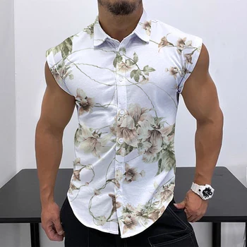 2023 Verano Nuevos Hombres de la Camiseta sin Mangas de Moda, HD Impresión en 3D de la Calle de Ocio de la Playa de Fiesta Botón de Secado Rápido Camisa