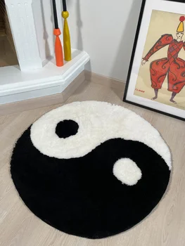 LAKEA Yin y el Yang Símbolo Esponjoso Círculo Suave Alfombra en Blanco y Negro Círculo Digital de la Alfombra para el Dormitorio con el Chino Característica
