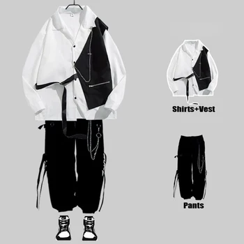 HOUZHOU Techwear Hombres Conjuntos de Pantalones Camisa de los Hombres de Kit de Camisetas de Manga Larga coreana de Ropa de Hip Hop Harajuku Primavera