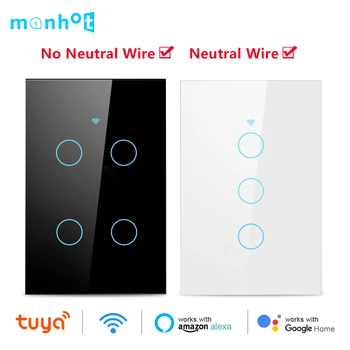 Wifi Tuya Inteligente Pared Táctil Interruptor de Ningún Cable Neutro Requiere la Vida Inteligente Remoto Inalámbrico LED Interruptor de la Luz de Apoyo Alexa principal de Google