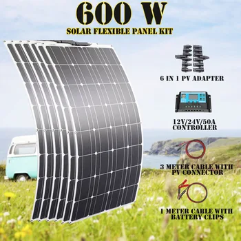 Solar de 600 vatios 12v 24v Sistemas de Camper 1000w Paneles Flexibles panneau solaire 300w kit complet Caravana Para el Caso de 100w