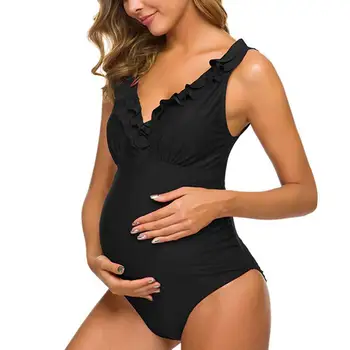 Mujer embarazada Sexy Traje de baño de Maternidad Sólido Respaldo Bikinis Falbala de la Colmena de ropa de playa Nueva de Verano de las Mujeres de Una sola pieza Traje de baño
