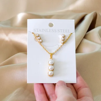 LUXUKISSKIDS coreano de la Moda de Blanco de Imitación de Perlas de la Joyería Conjuntos de Borla Con CZ Colgante de Collar Y Aretes Para las Mujeres de la Boda