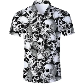 Verano de Hawai Cráneo de la Camisa Para los Hombres Impresos en 3d 5xl Playa de la Camisa de Manga Corta Botón Casual de los Hombres del Cráneo Camisetas de gran tamaño Camisa