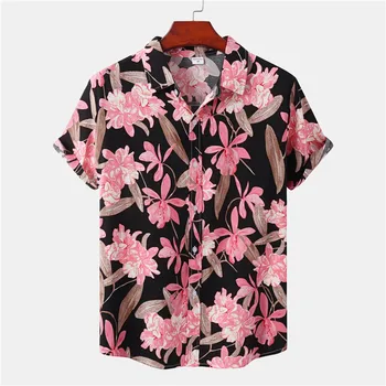 Rosa Negro De La Impresión Floral De La Playa De Las Camisas Aloha Hombres Camisa Masculina 2023 Verano Casual De Manga Corta Camisa Hawaiana Hombres Ropa De Fiesta