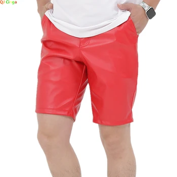 Verano Sección Delgada de la Juventud de Estiramiento pantalones Cortos de Cuero de los Hombres Rojo Blanco Azul Negro de Cuero Pantalones de los Hombres pantalones Cortos de Cinco punto Pantalones 29-42