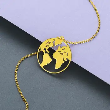 Kinitial de Acero Inoxidable Globo de la Tierra Redonda Colgante de Collar de Oro de los Colores del Mapa del Mundo de Bisutería Collier para las Mujeres de la Joyería Regalos