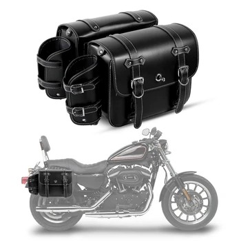 1 Par Universal de la Motocicleta Alforjas Laterales Bolsas de Cuero de la PU de la Moto Modificada a Caballo Bolsa de Bolsas de Equipaje con el Sostenedor de Taza