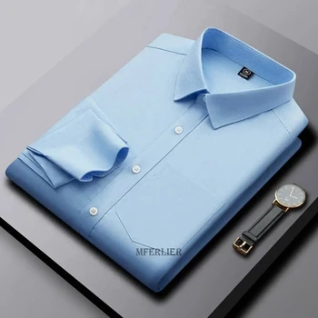 más el tamaño de 12XL 165kg de alta calidad de otoño invierno de los hombres camisa de manga larga casual suelto camisetas oversize azul oficina de camisetas de busine