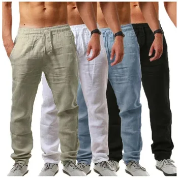 Ropa de cama de algodón Pantalones de los Hombres Sólido Casual Pantalones de Cintura Elástica Sueltos Pantalones Largos de los Hombres de Hip-hop Transpirable Pantalones Casuales Pantalones