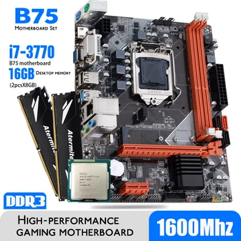 Atermiter B75 Conjunto de la Placa base Con procesador Intel Core I7 3770 2 x 8GB = 16 GB 1600 mhz DDR3 Desktop Memory Disipador de Calor USB3.0 SATA3