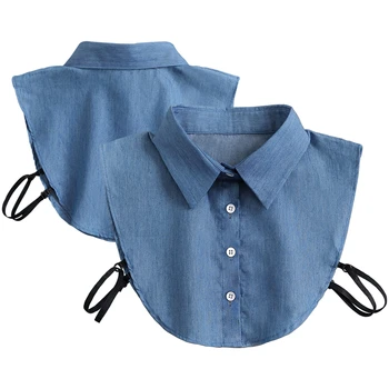 Vintage de la Solapa de Mezclilla Falso Collar Desmontable Insertar Stand-up Cuello de la Camisa para Mujer Blusa Sueter Frente Empate Ropa de Decoración