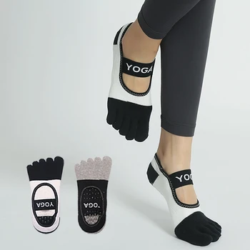 Las mujeres de los Cinco Dedos de Silicona Dot Yoga No-Show Calcetines de Algodón de Patchwork Empuñadura antideslizante Calcetines de Pilates