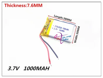 763038 3.7 V 1000MAH de litio de la batería de polímero de ion 1000 mah vehículo viajando registrador de datos de LED de los altavoces juguetes
