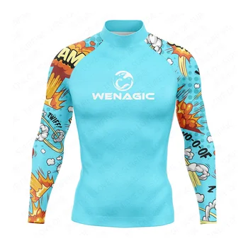 WenagicMen de la Erupción de los Guardias de la Alta elasticidad de T-shirt de Manga Larga de Surf de trajes de baño de Agua Superior a los Deportes de la Aptitud de Secado Rápido Ropa de Surf