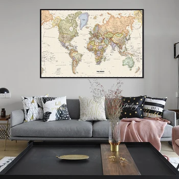 60*40cm de La Retro Mapa del Mundo con Detalles de Pintura en tela, Arte de la Pared el Cartel de la Escuela de Educación de Suministros Decoratio