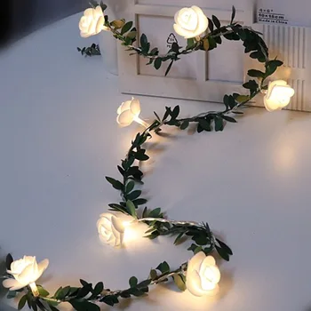 Rosa de navidad de Flor de Vid LED Cadena de Luces Alimentado por Batería Luces de Hadas Guirnalda Artificial Para la Habitación el Día de san Valentín Decoración