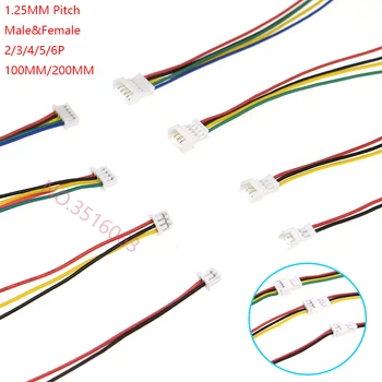 10SET 100MM mini micro JST 1.25 2/3/4/5/6 pines macho-hembra conector con cable de 1,25 MM 2pin/3 patillas/4pin/5pin cable 2p/3p/4p/5p