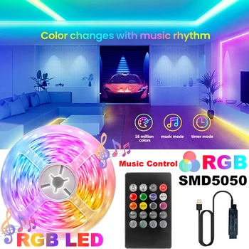 Luces LED de Infrarrojos de Control de las Luces de Neón de Sincronización de Música DC5V Decoración de la Habitación Cambio de Color RGB SMD5050 de las Luces de Tira para la Decoración del Dormitorio