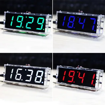 4-dígitos de BRICOLAJE Digital LED Reloj Kit de Luz de Control de la Temperatura de la Fecha y Hora de la Pantalla con la caja Transparente Temporizador Kit de BRICOLAJE