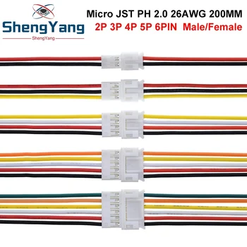 TZT 10PCS 5Pair Micro JST PH 2.0 2P 3P 4P 5P 6PIN Macho Hembra Conector Con Cables de Alambre de 20 cm+20 CM