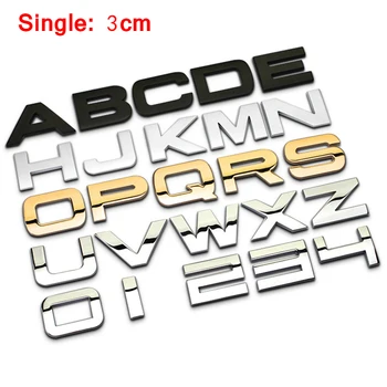A-Z 0-9 3 cm de Altura de Metal Cromado Letras de los Números Estrella de Amor del Corazón de Automóviles de BRICOLAJE Estilo Insignia del Logotipo 3D Pegatina para el Range Rover Gran Muralla