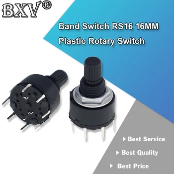 1PCS Ibuw Interruptor de Banda RS16 de 16 mm, de Plástico Rotary Switch RS16 1 Polo 5 6 8 Posición 2 Polos 3 Posición 2 Polos 4 Longitud del Mango 15MM 