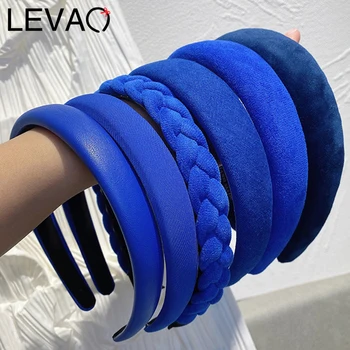 LEVAO Nuevo el Azul Klein Banda de Pelo de Terciopelo Esponja Diadema Femenino Salir de Lavarse la Cara Trenzado Amplia Cabello Aro de Invierno Temperamento