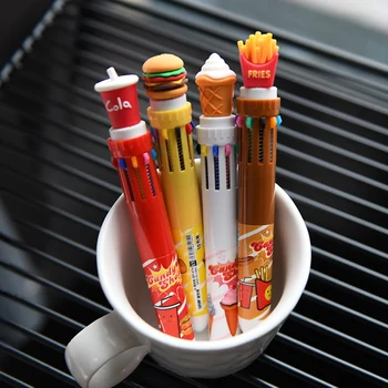 10 Colores Lindo Creativo Bolígrafo de Coque Hamburguesa papas Fritas de Silicona Multicolor Pluma para material de Oficina Suministros de Papelaria Escolar