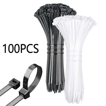 100PCS de Auto-bloqueo de Plástico de Nylon Cable de Enlace de Dispositivo de Fijación del Cable de Unión de Liquidación de la Cremallera de Alambre Negro y Blanco 3 4 5 mm.
