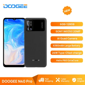 DOOGEE N40 Pro Smartphone de 6,5 pulgadas 20MP Quad Cámara de Helio P60 6GB+128GB Celular 6380mAh Batería 24W de Carga rápida