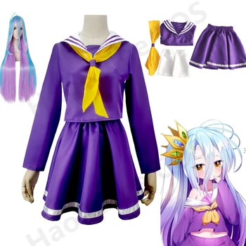 El Anime No game no life cosplay Shiro disfraz de halloween de ropa de mujer carival vestido de pelucas del traje de marinero Japonés, uniforme de la escuela