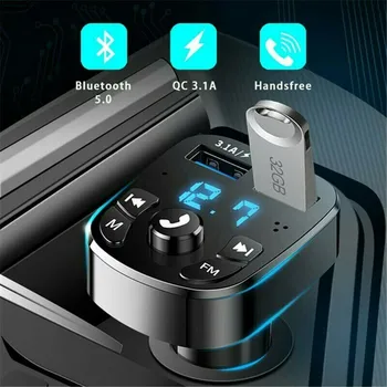 Coche Manos libres Bluetooth-compaitable 5.0 Transmisor de FM Kit de Coche MP3 Modulador Jugador de manos libres Receptor de Audio 2 USB Cargador Rápido