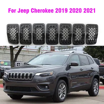 Coche de ABS Frontal de Malla de las Carreras de Parrillas Para Jeep Cherokee 2019 2020 2021 Negro Brillante Exterior de la Miel de las Carreras de la Parrilla