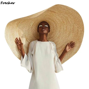 80CM de Moda Gran Sombrero de Sol de Verano, Anti-UV Protección Plegable de Paja Tapa de la Mujer Cubierta de gran tamaño Plegable Parasol de Playa de Hat