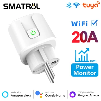 SMATRUL 20A Tuya WiFi de la UE Smart Plug de Corriente 220V Potencia Monitor Inalámbrico de Socket Remoto del Temporizador de Control Para la página principal de Google, Alexa