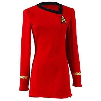 La estrella de Cosplay Trek Disfraz de Halloween TOS Mujeres Tripulación de la Nave espacial Uniforme Femenino de la Dama de Rojo de Manga Larga T-Shirt de Moda
