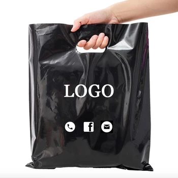 500Pcs Negro Blanco Bolsa de Plástico Con Asas Festival Bolsa de Regalo Paquete Para ir de Compras Personalizado Logotipo de la Marca Mayorista