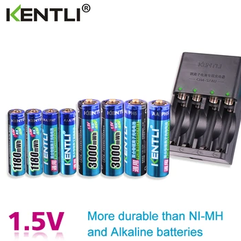 KENTLI 8pcs 1.5 v aa pilas aaa Recargables de Li-ion, Li-polímero de Litio de la batería + 4 slots AA AAA de litio li-ion Cargador Inteligente