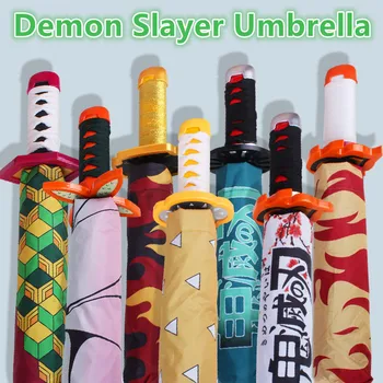 Anime Demon Slayer Paraguas Cosplay Props Empuñadura Soporte De La Cuchilla Triple Plegable Sol Paraguas De Dibujos Animados Lindo De La Moda De Los Productos De Anime