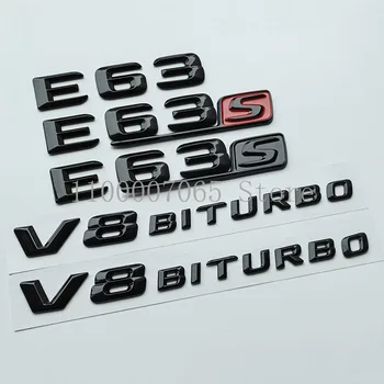 2015 Negro Brillante Letras E63 E63S V8 Biturbo Superior ABS Emblema de Mercedes Benz AMG Coche Fender Tronco de la Placa de identificación W212 W213 de la etiqueta Engomada